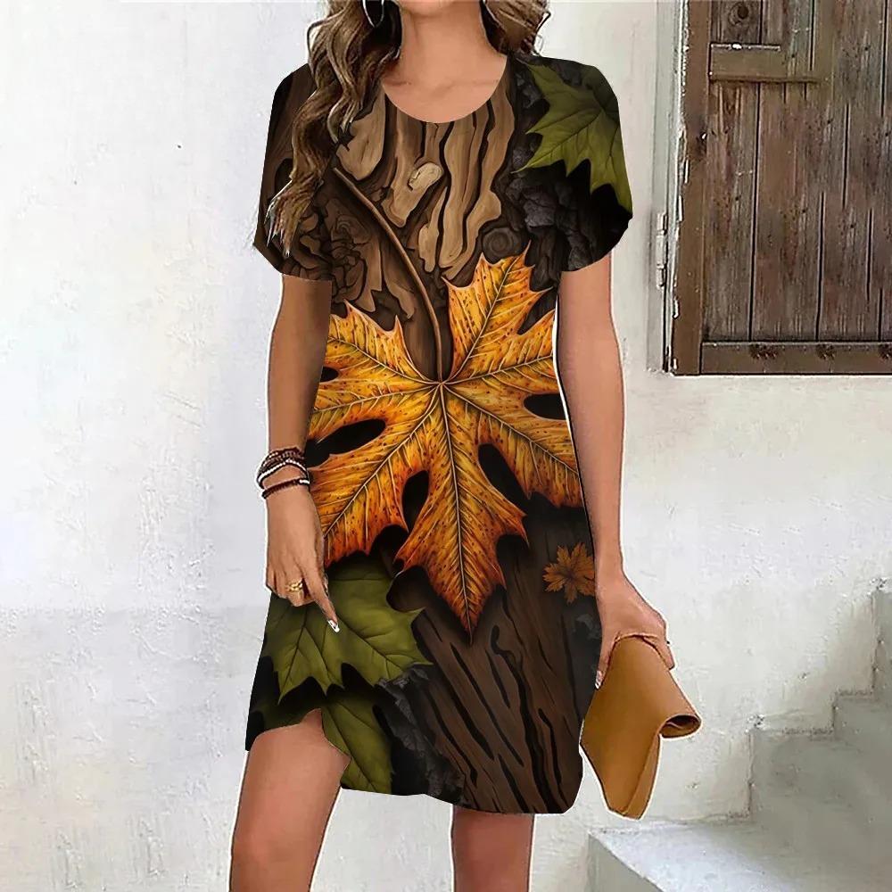 Mode Oversize Kleidung Tie Dye Blätter 3D Druck Damenkleid Sommer Lässig Kurzarm O-Ausschnitt Locker taschenlos Kleider