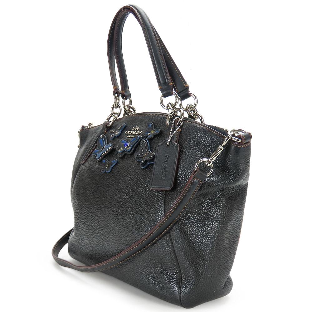 Used COACH Handbag F59354 leather black Butterfly motif