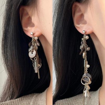 Zircon Coconut Shell Glass Fringed Earrings Fashionable Personalized Design Earrings Niche High-end Ethnic Style Earrings