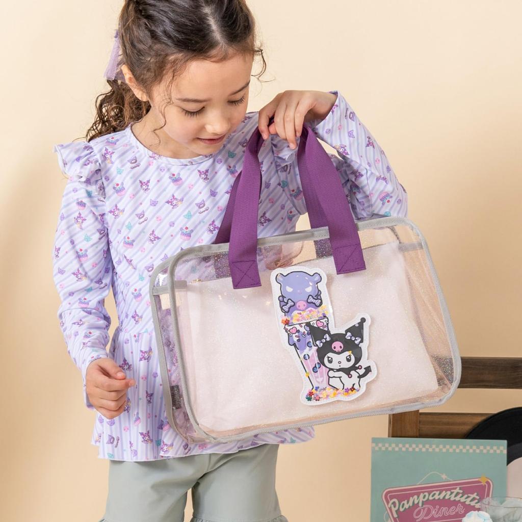 Panpanchuchu Playful Pool Bag Pouch Sanrio Girls Kids Vinyl Waterproof Swimming Bag Swim Bag Beach Bag (Water-Repellent Included) (Kuromi Parfait)