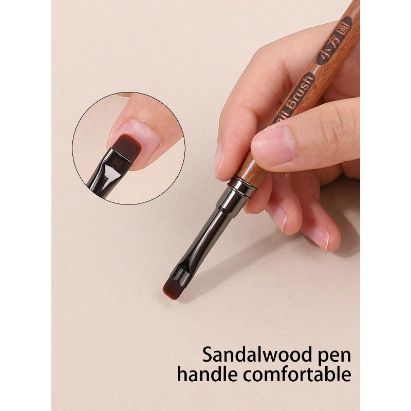 1pc Bottom Glue Nail Brush Pen, Professional Short Hair Small Square Phototherapy Pen, High-End Sandalwood Brush, Nail Salon Special Tool