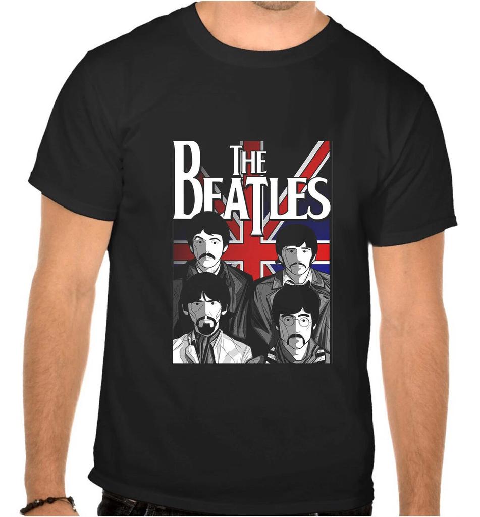 The Beatles Rock Music Logo Black 100% Cotton T-shirt Mens Tees Top -1071-