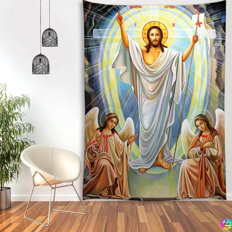 Christ Resurrection Wall Tapestry Jesus Medieval Wall Decor Hanging Vintage Lace Easter Tapestries Home Decor Room Decoration