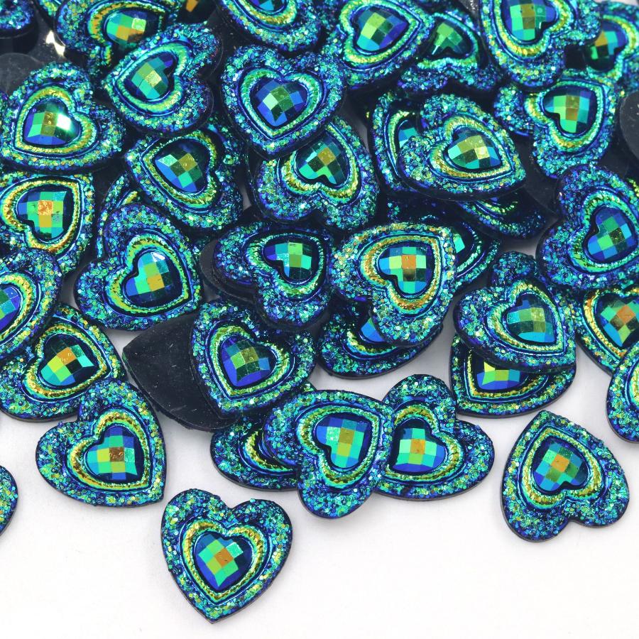 50pcs 14mm heart-shaped resin rhinestone scrapbook suitable for jewelry making DIY charm decoration