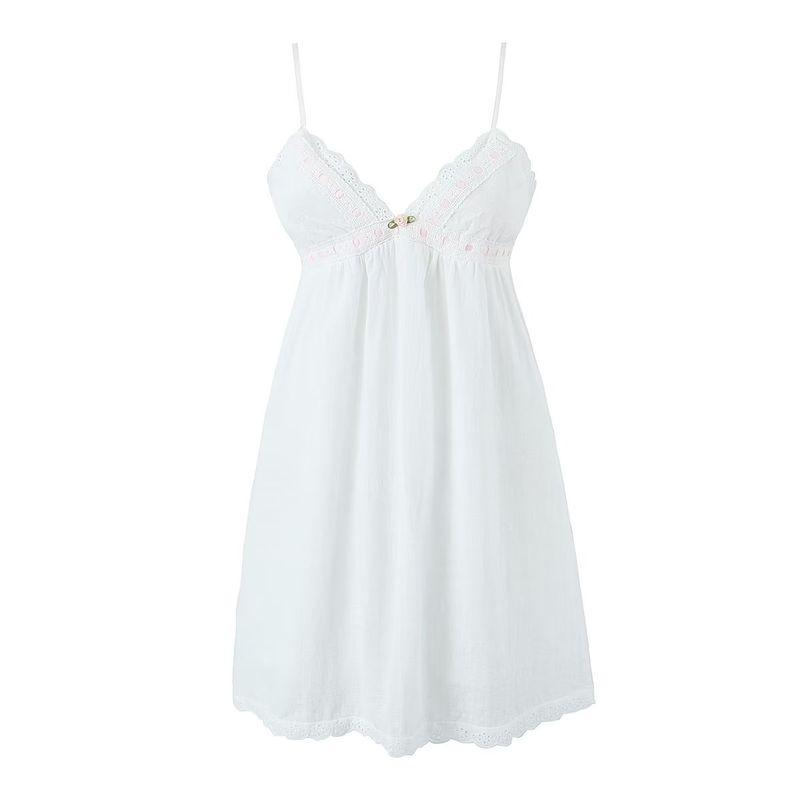 

Age-Reducing Girls Contrast Color Backless Slip Dress Flowers White Slip Skirt(High quality) S
