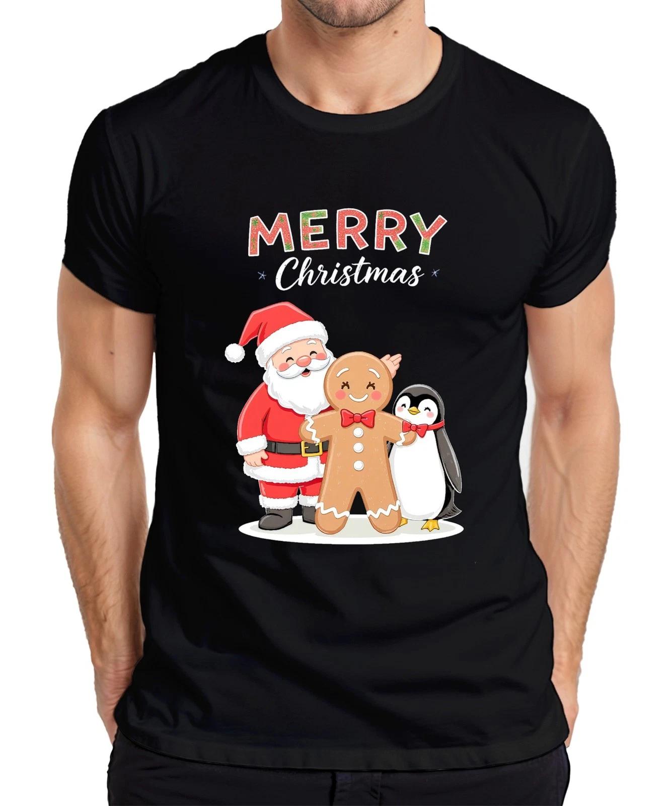 Merry Christmas Weihnachtsmann Lebkuchenmann Pinguin Weihnachten Herren T-Shirt XXXXL