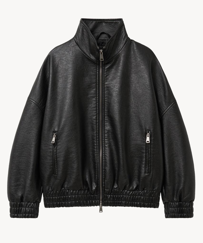 LADY VOLUME 9233 Washed Leather Oversized Blouson (Black)