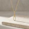 Pave Zirconia Geometric Paperclip Pendant Necklace For Women, Tarnish Free 316L Stainless Steel Fashion Zircon