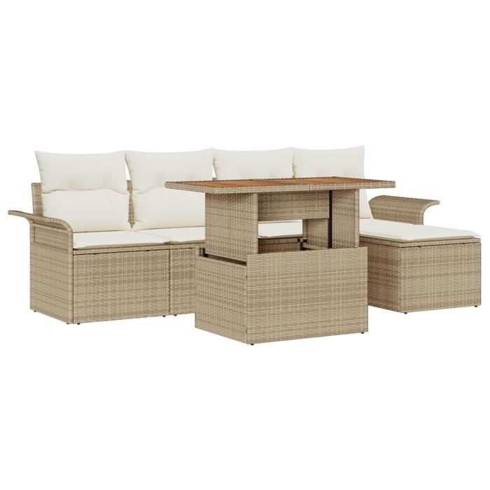 VidaXL Ensemble de Salle à Manger de Jardin 6 pièces avec Coussins Beige Rattan Acacia 3349322