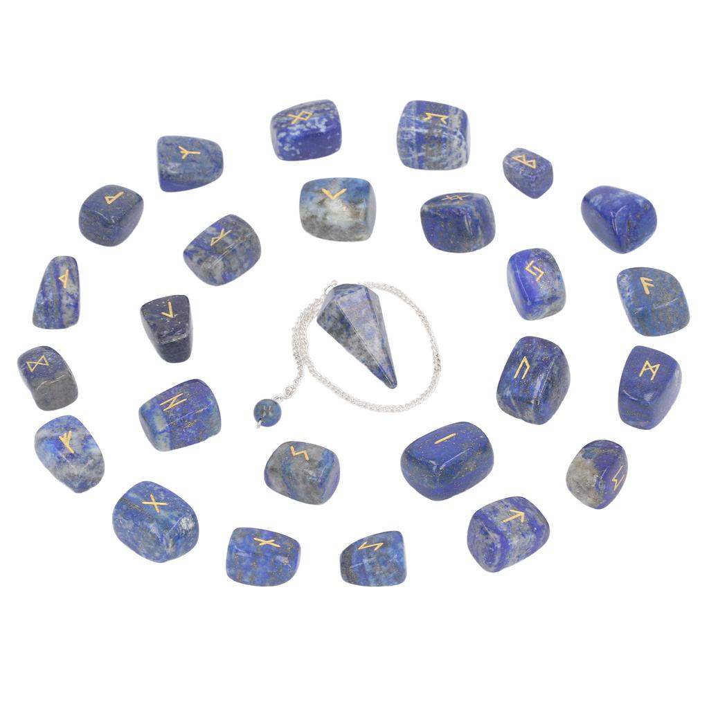 25Pcs Rune Stones Healing Balanced Chakras Peaceful Mind Lettering Crystal with Bag Pendulum for Divination Meditation