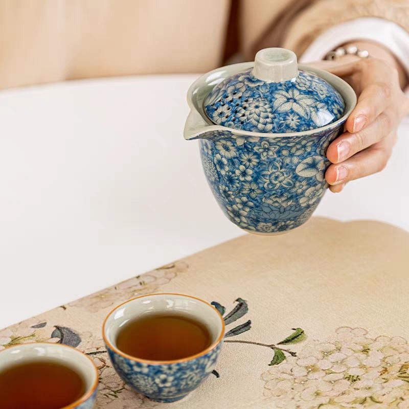 Old Clay Tea Cup, Tea Brewing Bowl, Ceramic, Single Ceremony,Ceremony, Bamboo Hat Tureen, High-End Sancai Gaiwan, Blue and White