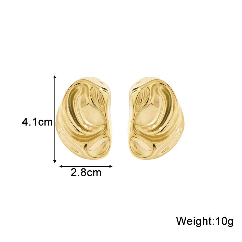 Irregular Elliptical Glossy Hammer Pattern Stud Earrings for Women Girl Korean Love Aesthetic Daily Life Minimalist Jewelry