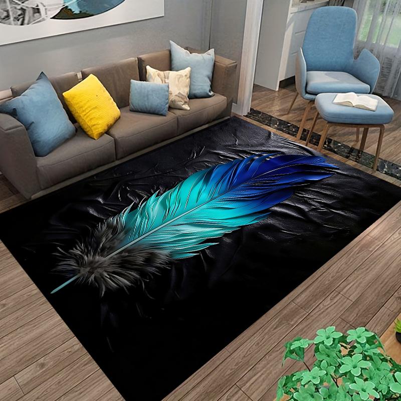 Gradient Blue Feather Pattern Carpet with Black Background Style. Suitable for use as an anti-slip for living room bedroom sofas