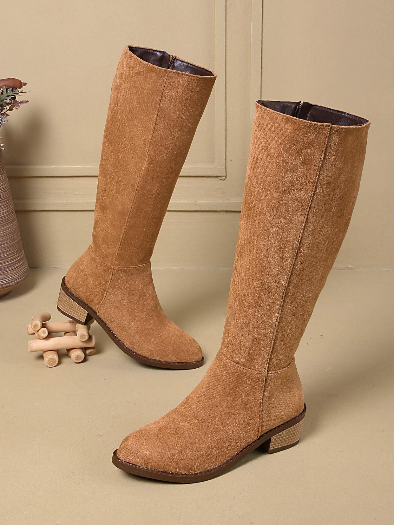 Autumn and winter new autumn women s fashion solid color zipper and knee boots casual fashion boots 43 хаки