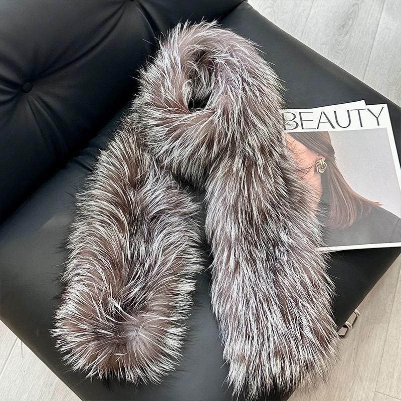 2025 Winter Fashion Luxury Fox Fur Scarf Woman Double-sided Thicken Soft Long Real Fur Scarf Neck Warmer