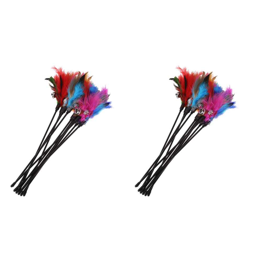 5/10 Pcs Cat Toys Random Color Cat Stick Feather Cat Toy with Small Bell Kitten Cat Interactive Toys Cat Supplies Pet Products