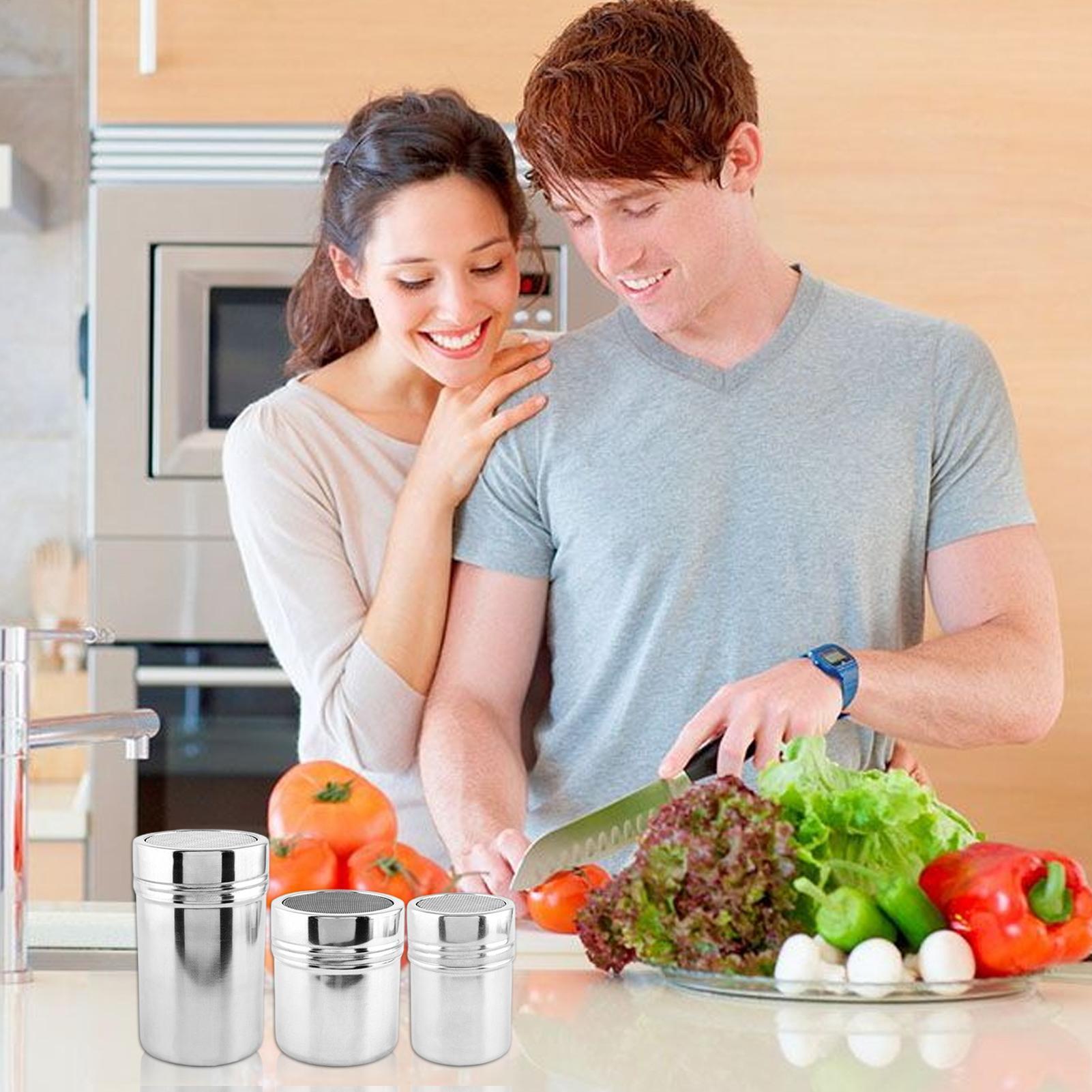 Flour Shaker Duster Cinnamon Sugar Shaker For Baking 3 Pieces Stainless Steel Container Kitchen Cooking Equipment For Tea Cake China Mainland