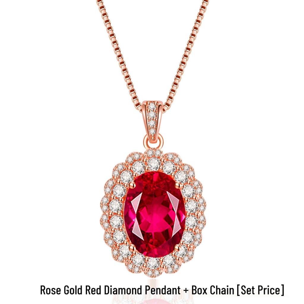 Ruby & Diamond Proposal Jewelry Set: Four-Claw Ring and Pendant Necklace