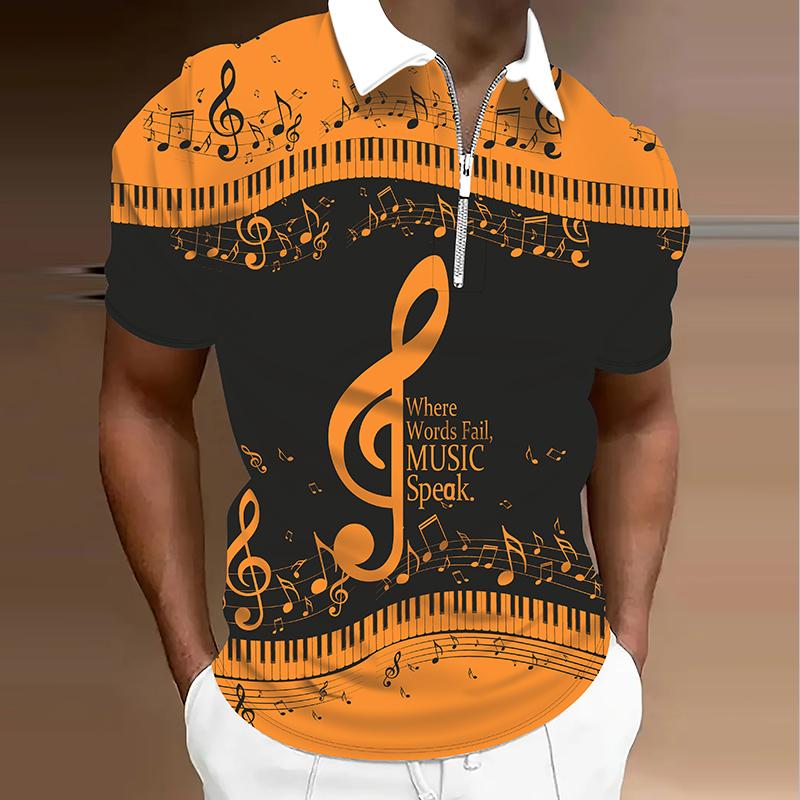 

Мужская рубашка поло повседневная на молнии с коротким рукавом модная повседневная на молнии лето весна обычный крой рубашка с принтом 3D музыки L оранжевый