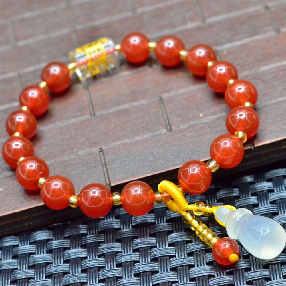 Nafu Ins Round Bead Bracelet Simple Chalcedony Pendant Simple Red Agate Beaded Bracelets  Gift
