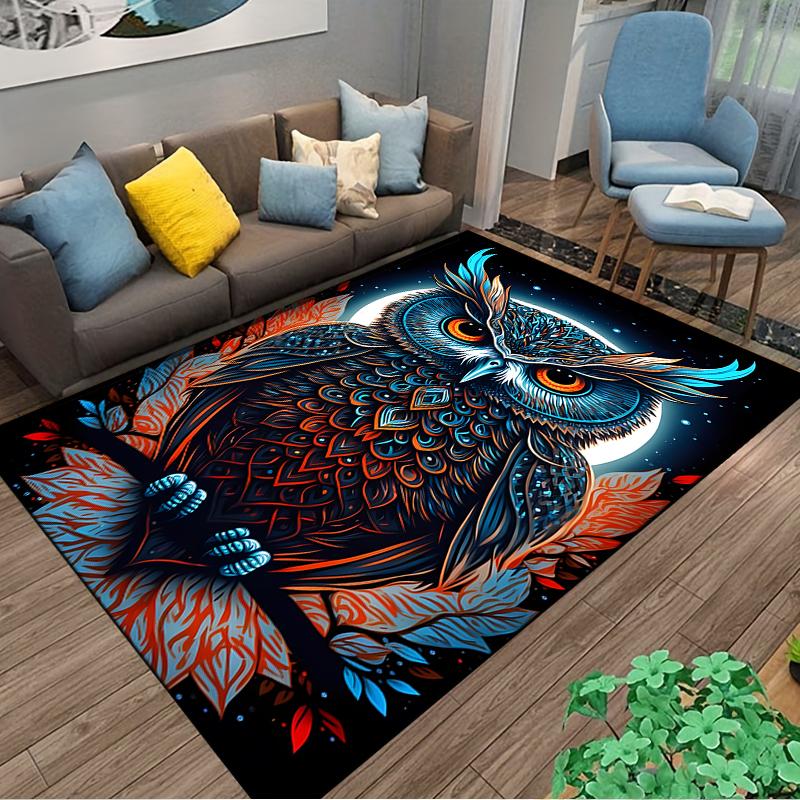 Colorful Owl Carpet with Artistic Details and Vibrant Leaf Pattern Suitable for use as an anti-slip for living room bedroom sofas
