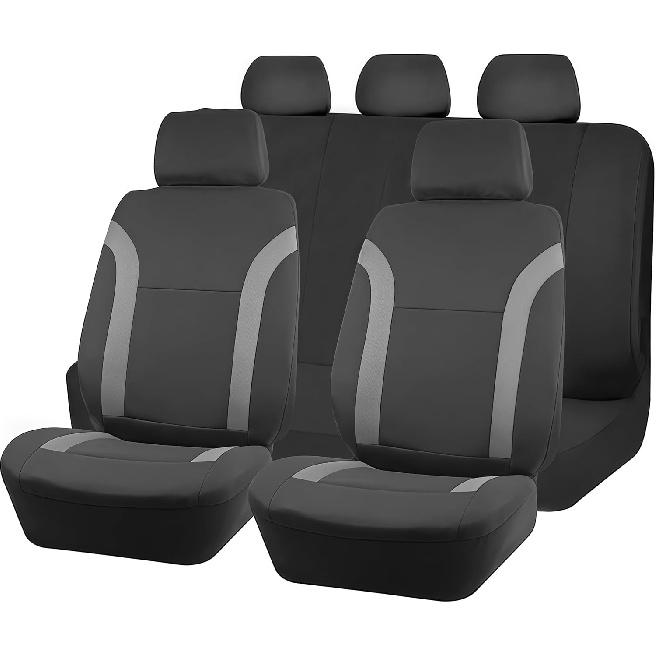 Car Seat Cover Full Sets, 9PCS Waterproof Vehicle Front and Rear Split Bench Covers with 3D Foam Back Support, Breathable Auto Seat Protective