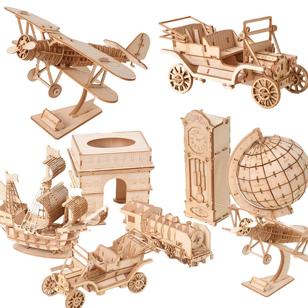 3D Sailboat Plane Wooden Puzzle Assembly Model Puzzle DIY Crafts Building Kit Toys For Birthday Christmas Gifts Home Decoration
