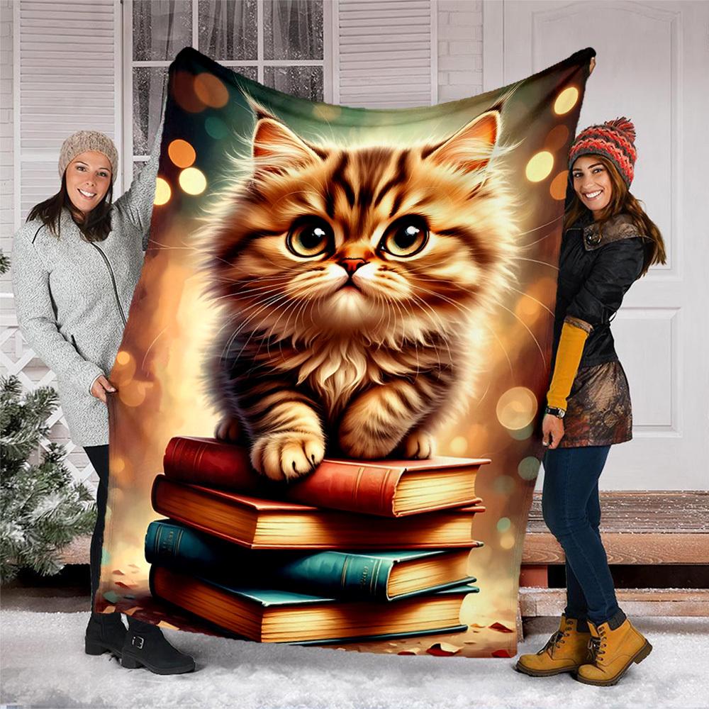1 Stück Katze Bücher Outdoor-Decke - Weiches Flanell Gemütlich für Reisen & Camping - Ganzjahres Warme Bettdecke, Maschinenwaschbar yy251229103