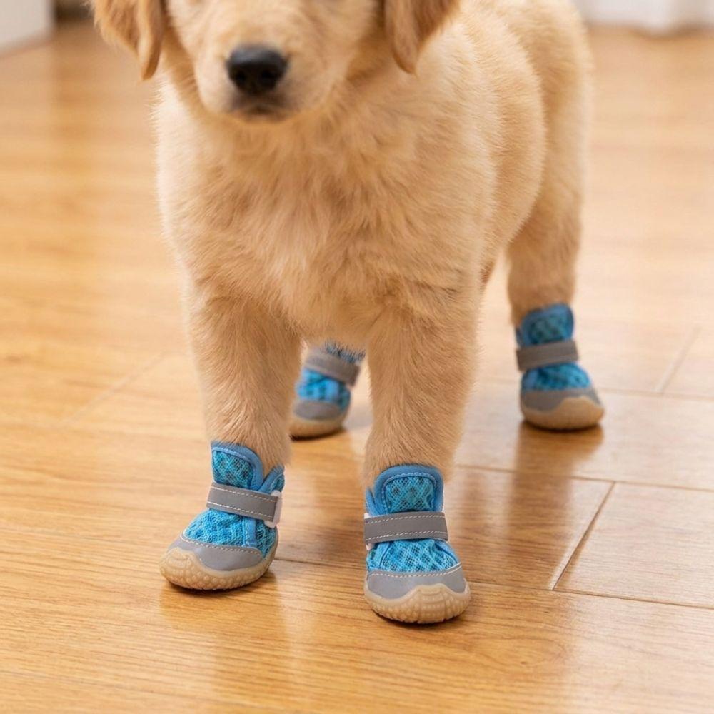 4PCS Breathable Puppy Foot Covers Reflective Pet Paw Protector Dog Mesh Shoes  Paw Protection