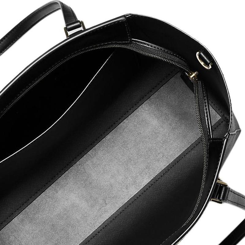 Michael Kors Charlotte Adjustable Shoulder Strap Gold Charm Coated Canvas Shoulder Bag Large Size Women's Black