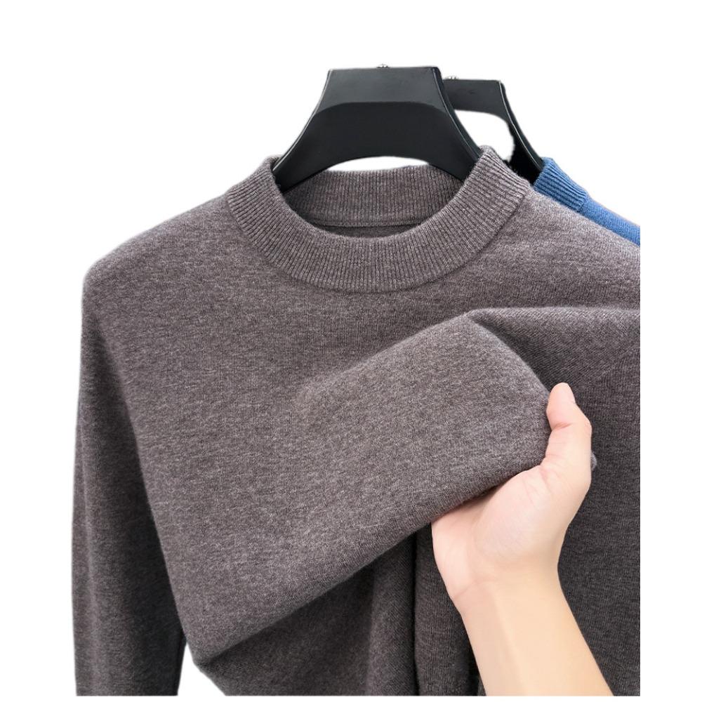 Men 100% Pure Wool Half Turtleneck Sweater, Warm Solid Knit Jumper for Autumn Winter Daily Wear