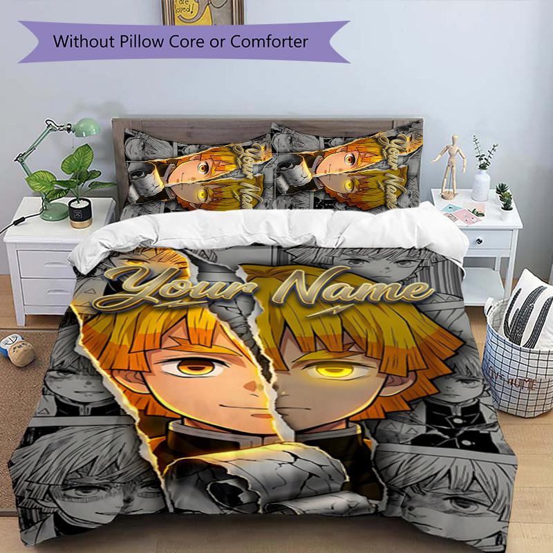 3pcs Agatsuma Zenitsu Cover Set - Personalized Name, HD Printed Bedding with 1 Cover and 2 Pillowcases - Perfect for Home Decor, Easy Care