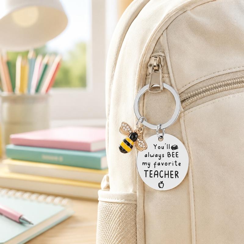 Teacher Appreciation Keychain for Teachers, Polished Metal Bag Charm with Engraved Pendant for Daily Keys and Bags
