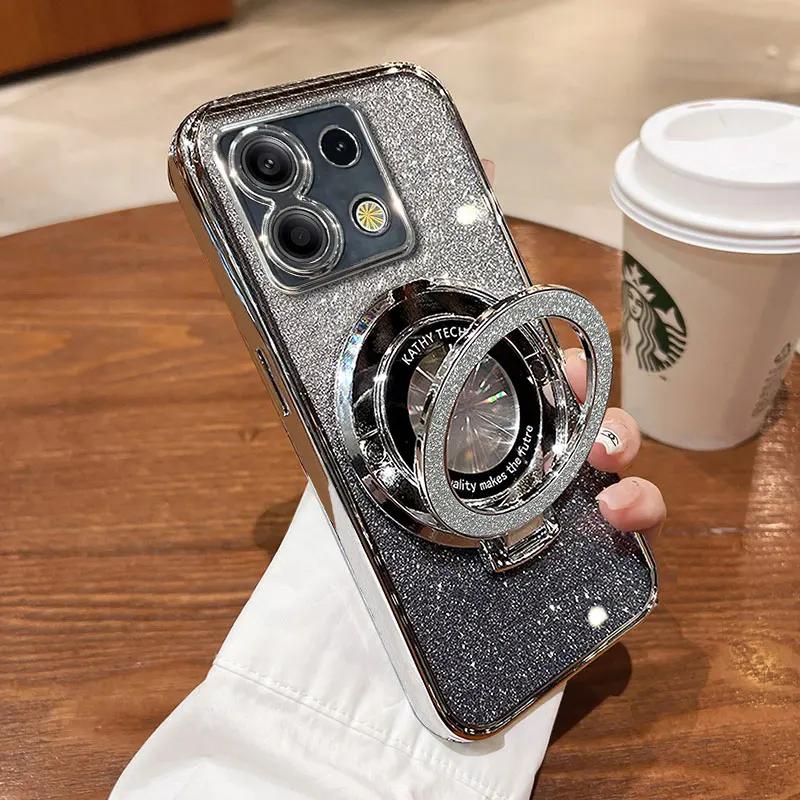 Ring Magnetic Bracket Shell for Redmi Note 14 Pro Note 13 4G 5G Note 13 Pro Plus Redami 14 R Shockproof Protection Glitter Case