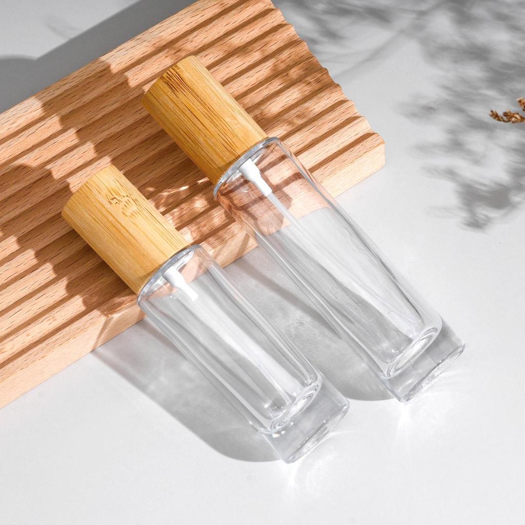 Transparent Glass Perfume Decanter with Bamboo Lid - Portable High-End Sample Bottle