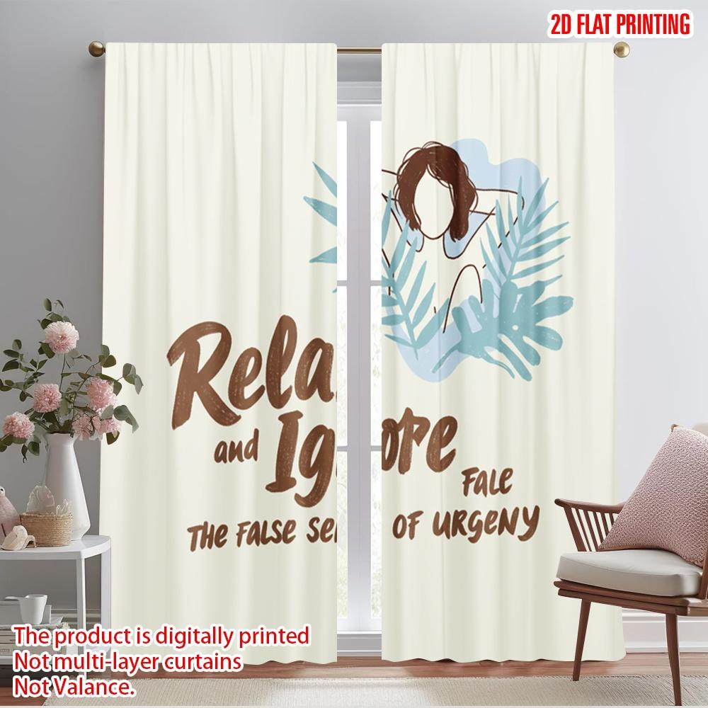 

2pcs 2D flat printing Window Curtains Relax Ignore False Urgency Polyester Without Electricity Holiday Decorations Use for New 52.50×116.00 CM 2pcs