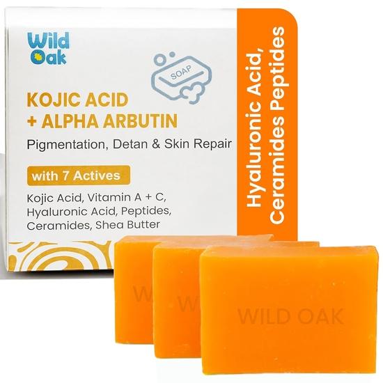 

Мыло для восстановления от пигментных пятен WildOak | Койевая кислота, альфа-арбутин, ниацинамид, витамин С, куркума и солодка | Упаковка из 3 штук