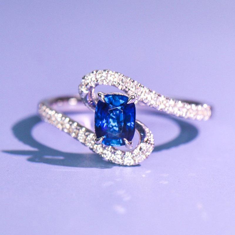 2026 Luxury Prong Setting-Rings for Women with Deep Blue Zircon Stone Anniversary Gift   Wife Micro Paved Middle