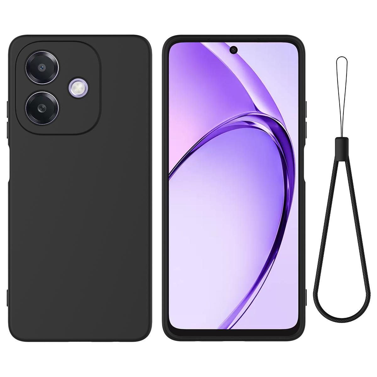 

Для Oppo A3x 5G/A40 4G Чехол Жидкий Силикон Защита от Царапин Чехол для Телефона с Ремешком на Руку Black