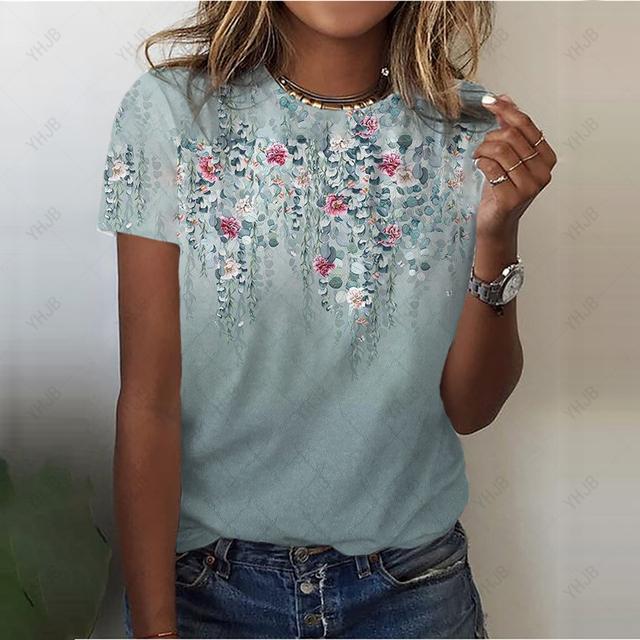 Damska koszulka z nadrukiem 3D z piórami O-Neck Casual Ladies Tee Damskie topy Harajuku Girls Krótki rękaw Streetwear Modne ubrania