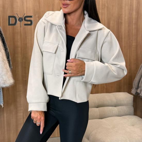 Fall Winter Women Jacket Turn-down Collar English Style Chest Pockets Windproof Outwear Single-breasted Solid Color Button Closure Commuting Daily
