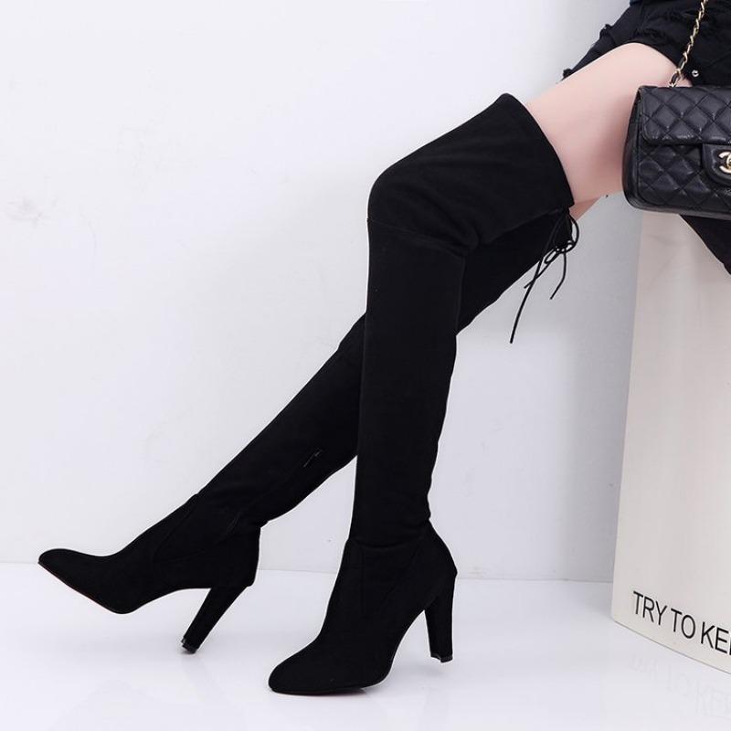 Wish hot knee boots women large size suede boots women autumn and winter thick high heel elastic high boots