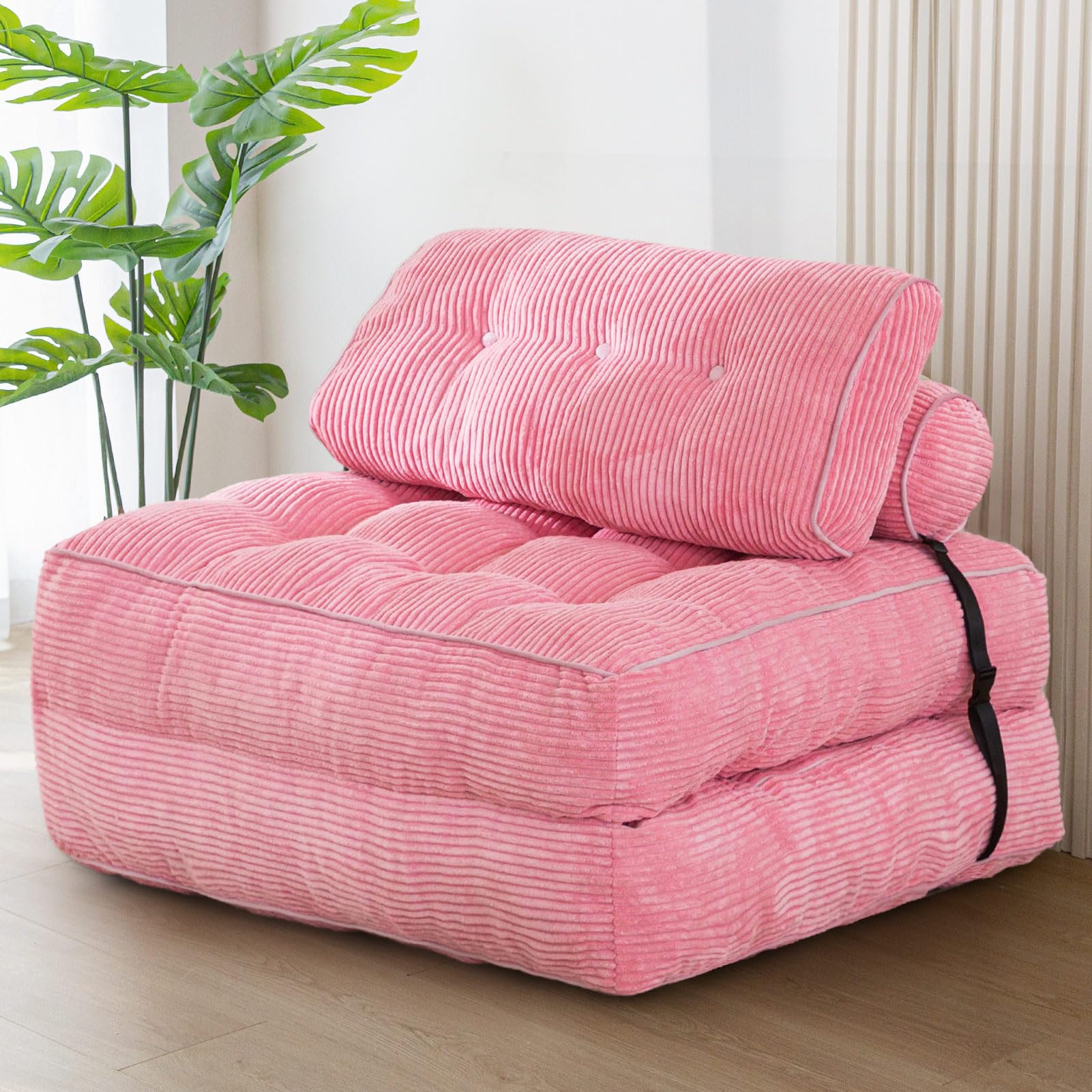 

Folding Sofa Bed, Convertible Sleeper Chair with Pillow Portable Fold Out Chair Bed Comfy Floor Sofa Lounge for Living Room Bedroom (Pink,85*85*75cm) рожевий