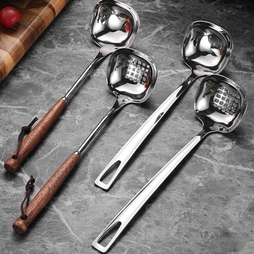 Non-Slip Hot Pot Spoon Square Long Handle Colander Kitchen Tool Soup Ladle  Hot Pot Gravy