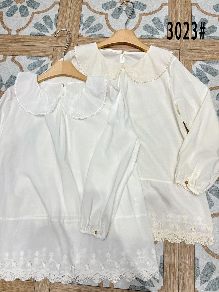 Mori Girl Cotton Lace Embroidery Top - Long Sleeve Babydoll Undershirt
