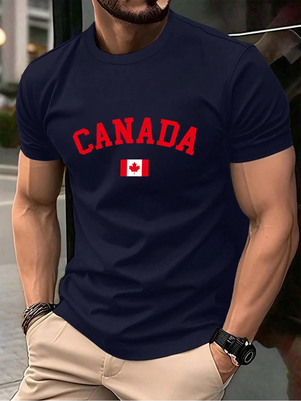 

Canada Text With Flag Printed Cotton TShirts MenS Summer Short Sleeve T Shirt Soft Oversized ONeck Tops Basic Mens Clothes L