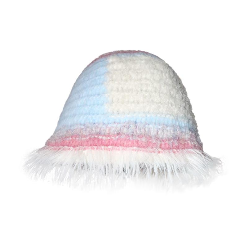 Color dopamine plush bucket hat women's autumn and winter new models show small face warm versatile sweet knitted basin hat