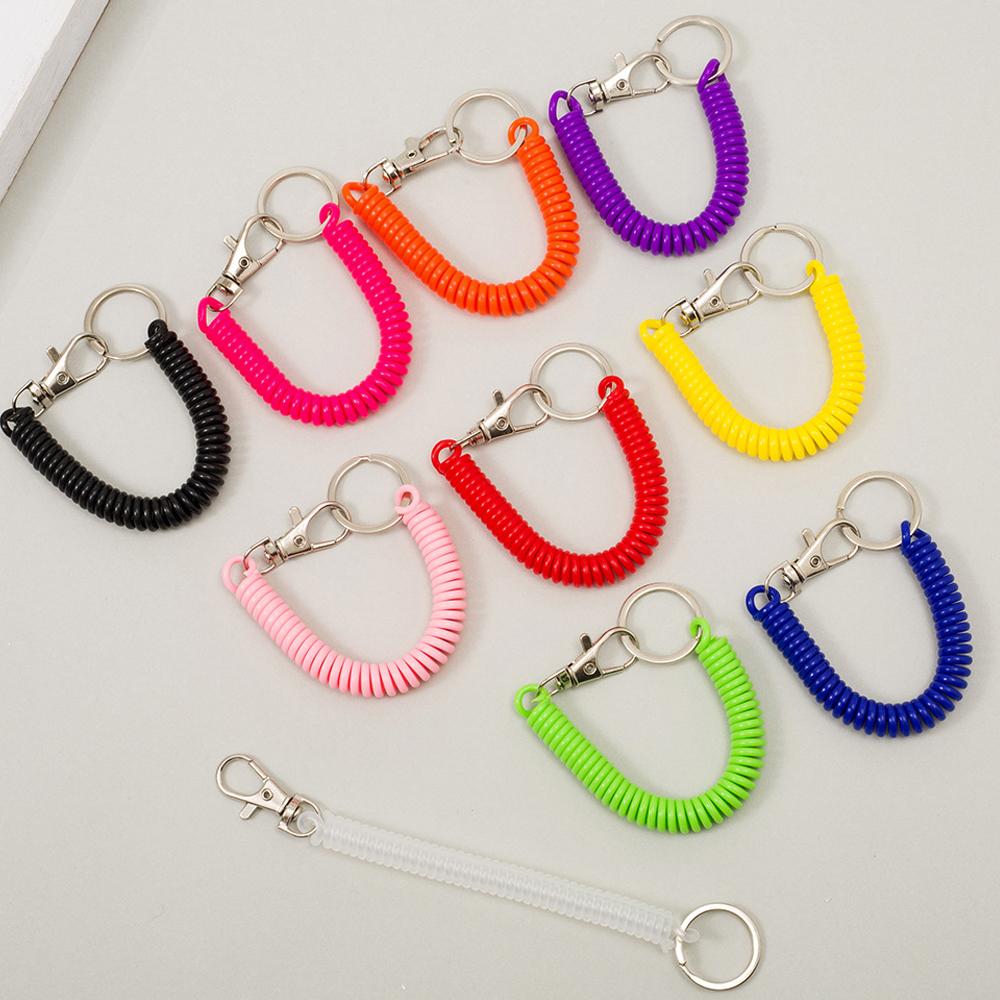 1Pcs Elastic Spring Rope Keychain Multicolor Anti Theft Adjustable Keyrings Bags Wallet Cellphone Accessories Car Key Holder