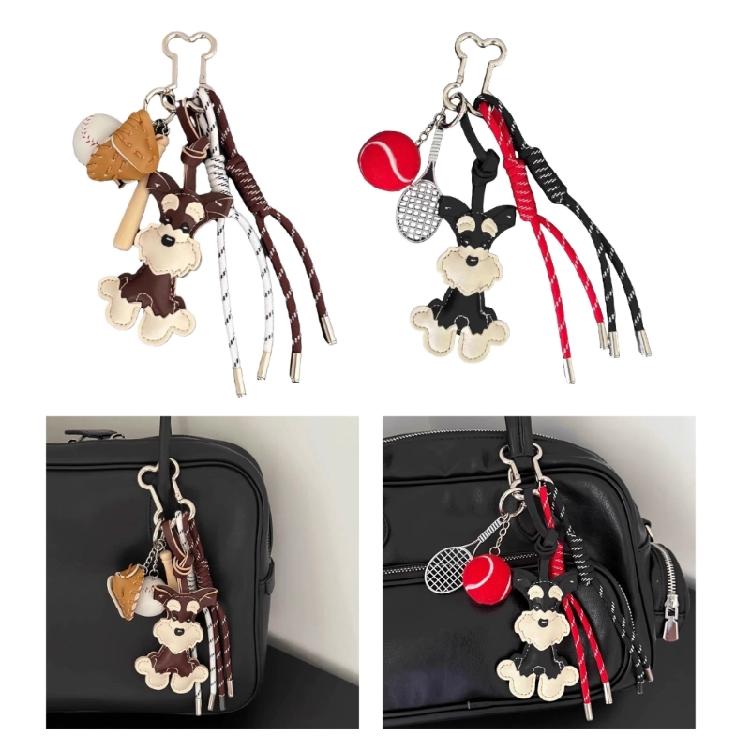 Delightful Schnauzer Dog Keychain Purse Charm Bag Ornament Creative Woven Rope Keyring Decoration for Pet Enthusiasts