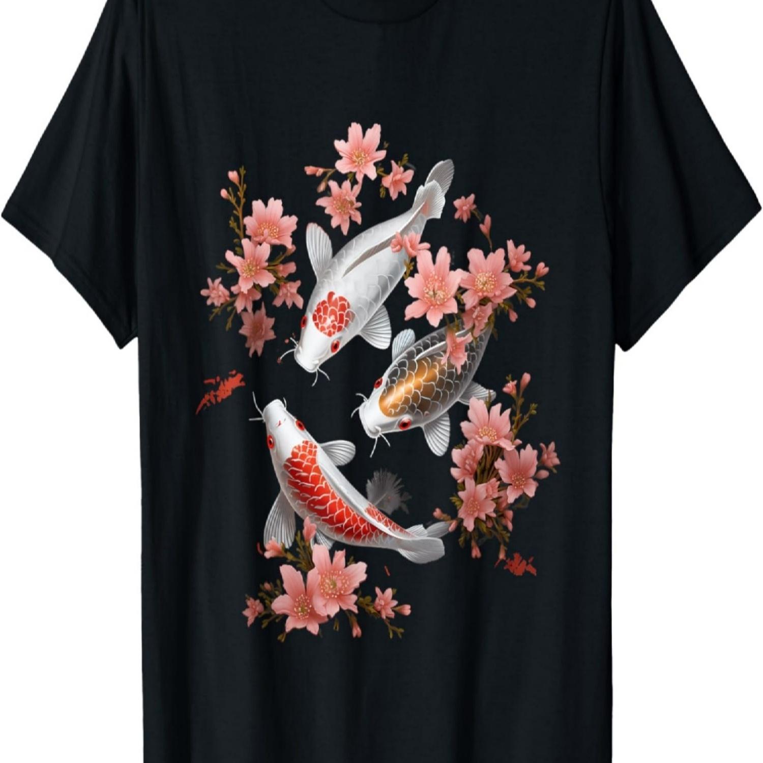Koi Carp Ying Yang Nishikigoi Fish Cherry Blossom T-Shirt(67) S чёрный